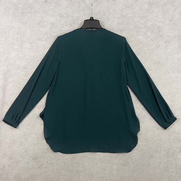 White House Black Market Blouse Womens Size 2 Green Pleated V Neck High Low Hem - Picture 7 of 11